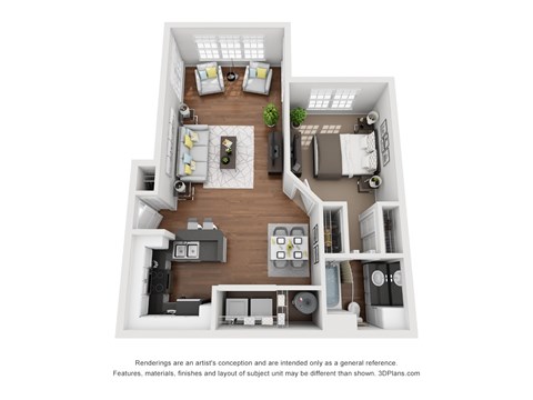 Floor plan for 1 bed, 1 bath, 759 sqft